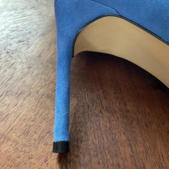 Blue Suede Pumps with Ankle Strap - Picture 2 of 7
